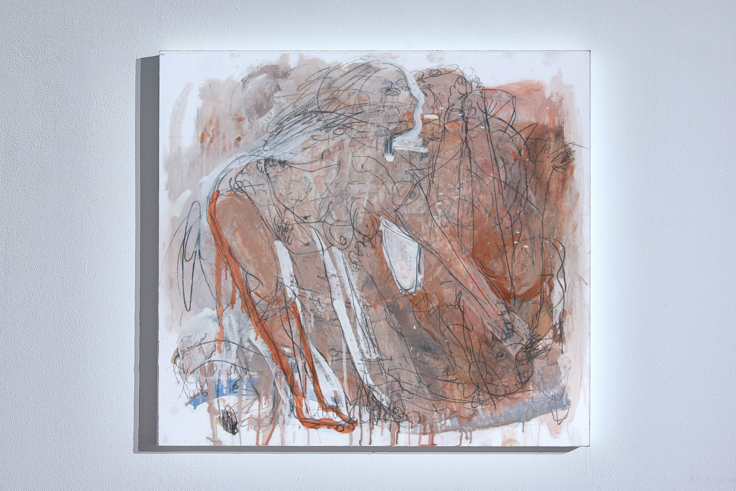 Acis and Galatea I, 2022, olio, matita, carboncino, gesso su tavola, 65x70 cm
