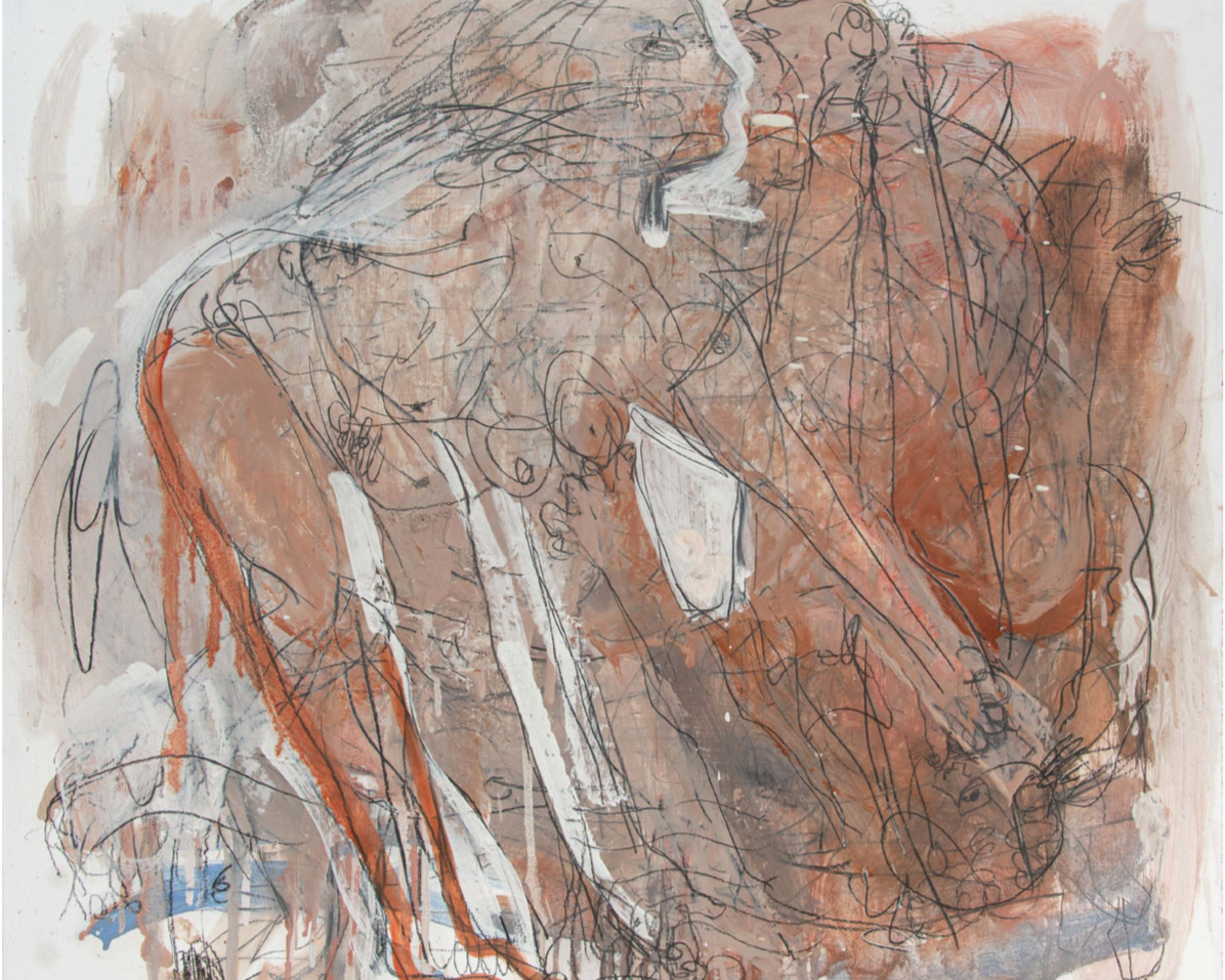 Acis and Galatea I, 2022, oil, pencil, charcoal, plaster on wood panel, 65x70 cm