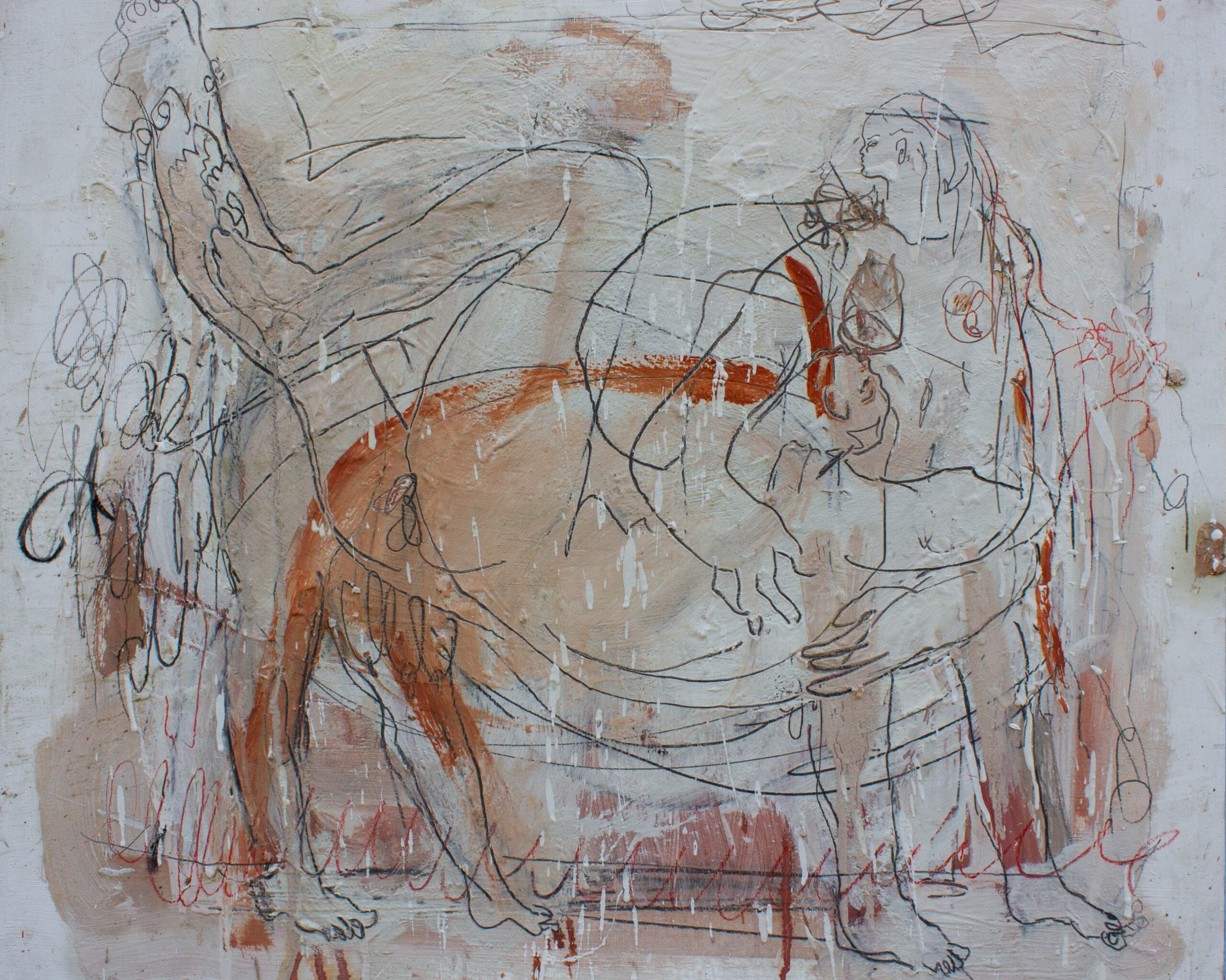 Acis and Galatea IV, 2022, olio, matita, carboncino, gesso su tavola, 60 x 70 cm
