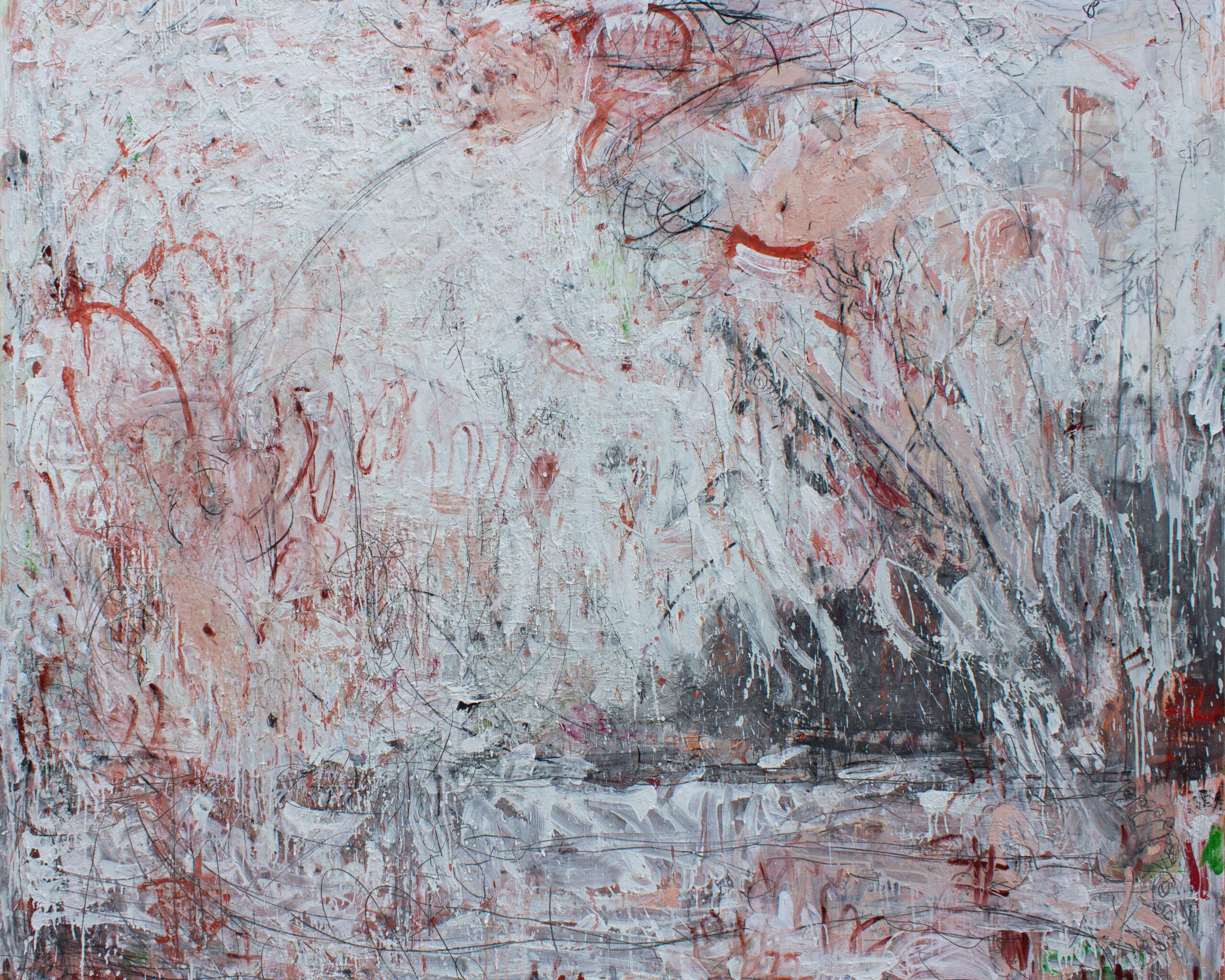 Kshirasagara, 2022, oil, pencil, charcoal, plaster on canvas, 207x240 cm