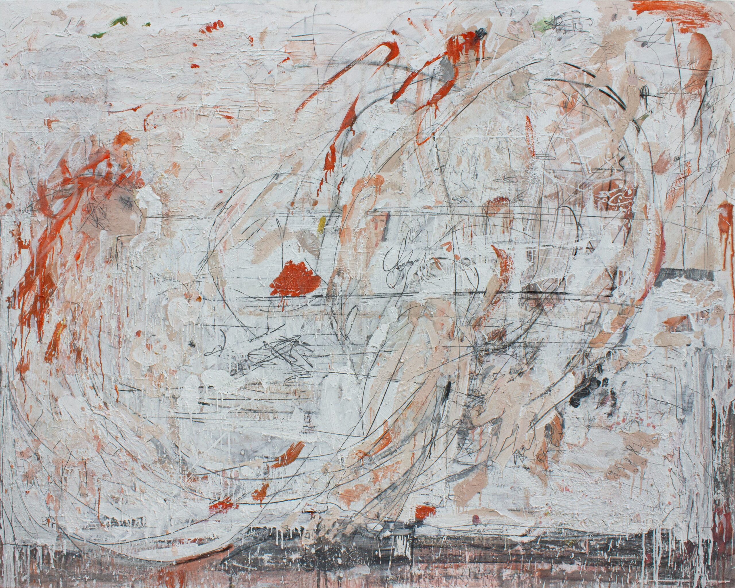 Tomb of The Diver (Red III), 2022, oil, pencil, charcoal plaster on canvas, 166x210 cm