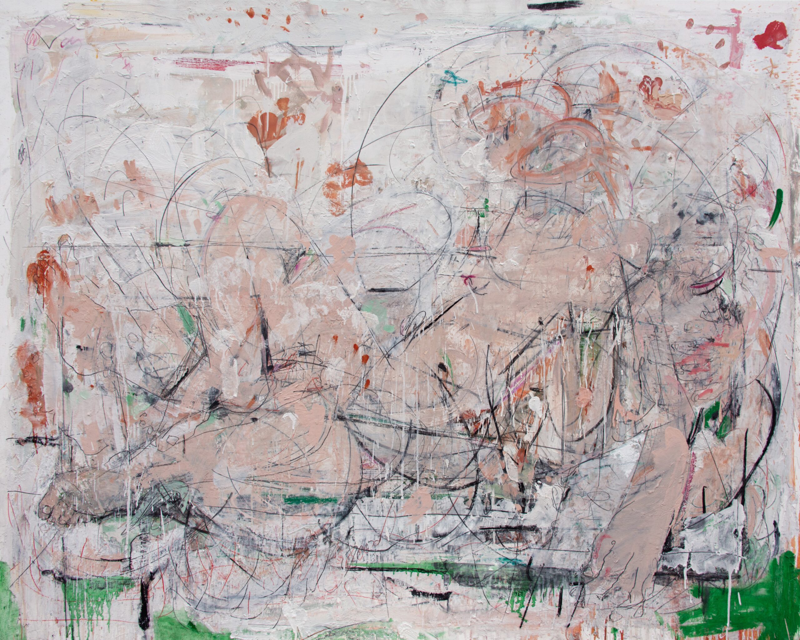 Tomb of The Diver (green), 2022, oil, pencil, charcoal, plaster on canvas, 148x188 cm