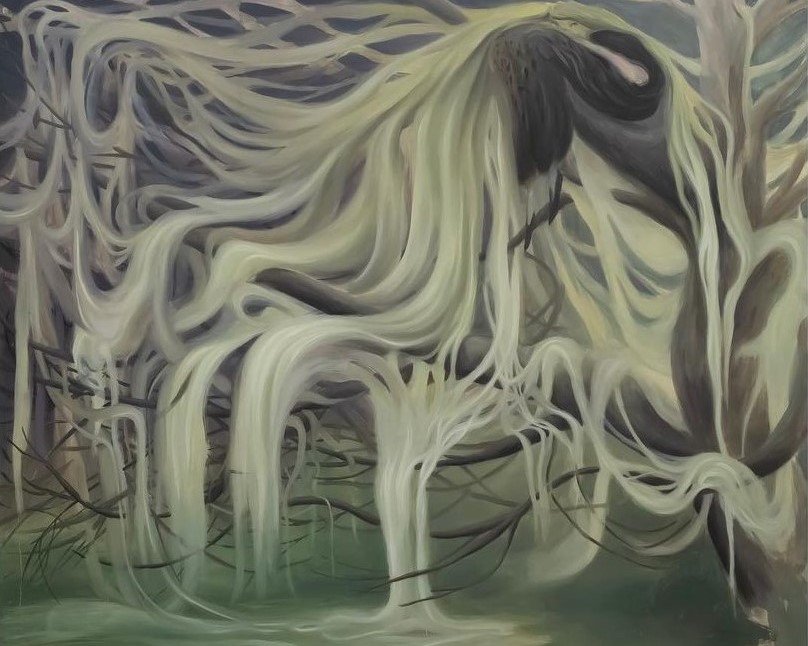Salice piangente al chiaro di luna, 2023, oil on canvas, 130x160 cm