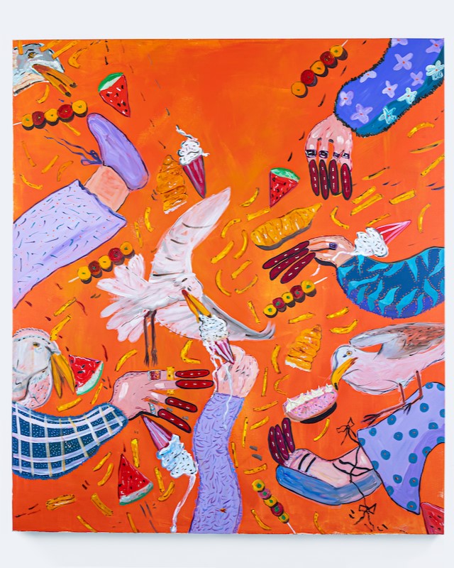 Holly Halkes, Getting in a Flap_ 2022_ acrylic and oil on canvas, 160x140 cm